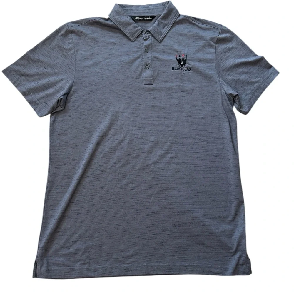 Travis Mathew Black Gray Heathered Golf Polo with Black Jax Logo Size L